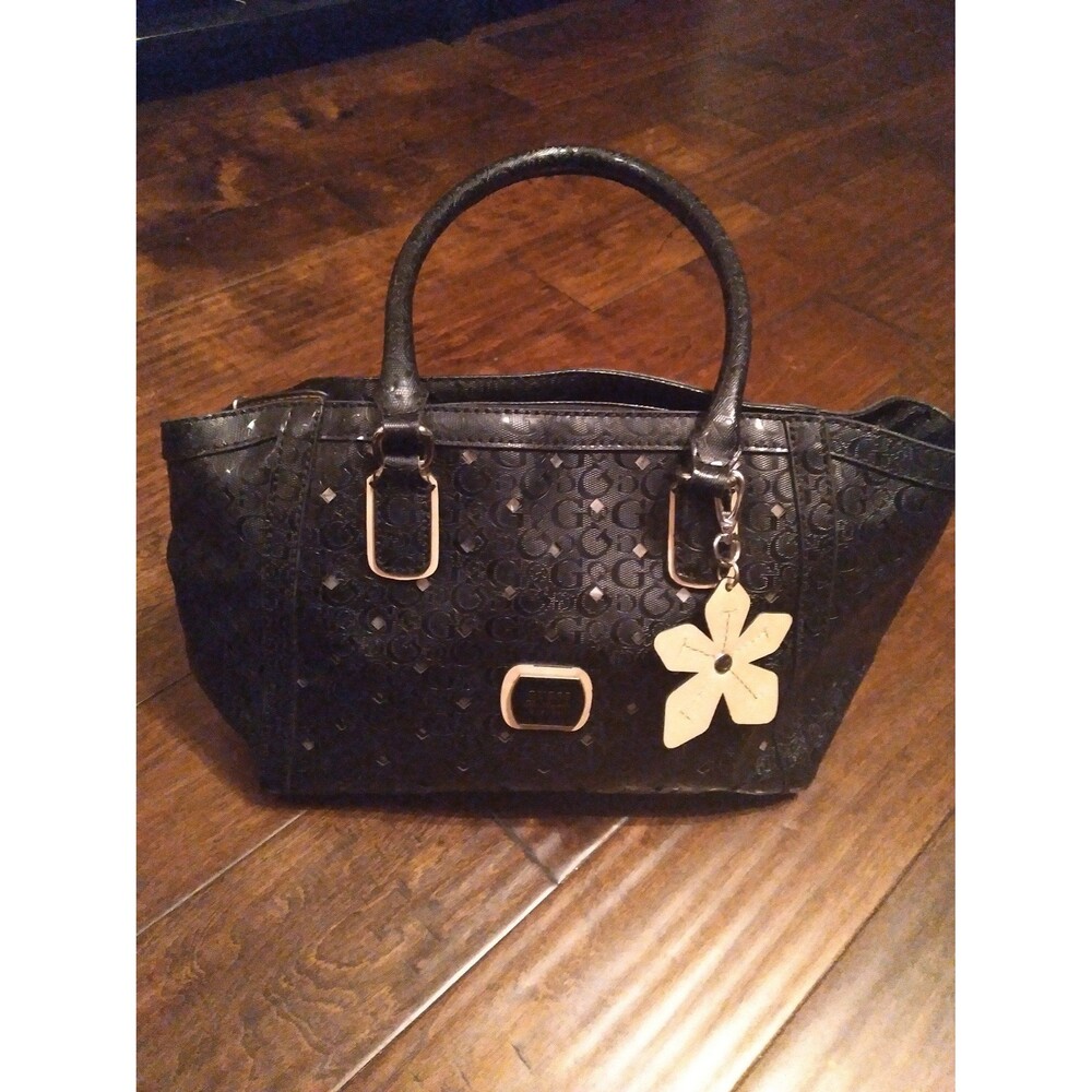 Guess Los Angeles Women's‎ Embossed Flower Satchel Shoulder Bag Black